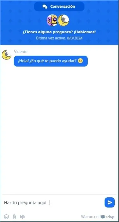 Ventana del chat de videncia con Fernanda Rojas